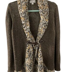 Ponsesa Shawl-Collar Cardigan with Crochet-Trim Toggle Closure